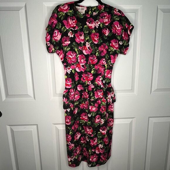Vintage Silk Form Fitting Dress Floral Size 4 - Picture 1 of 14